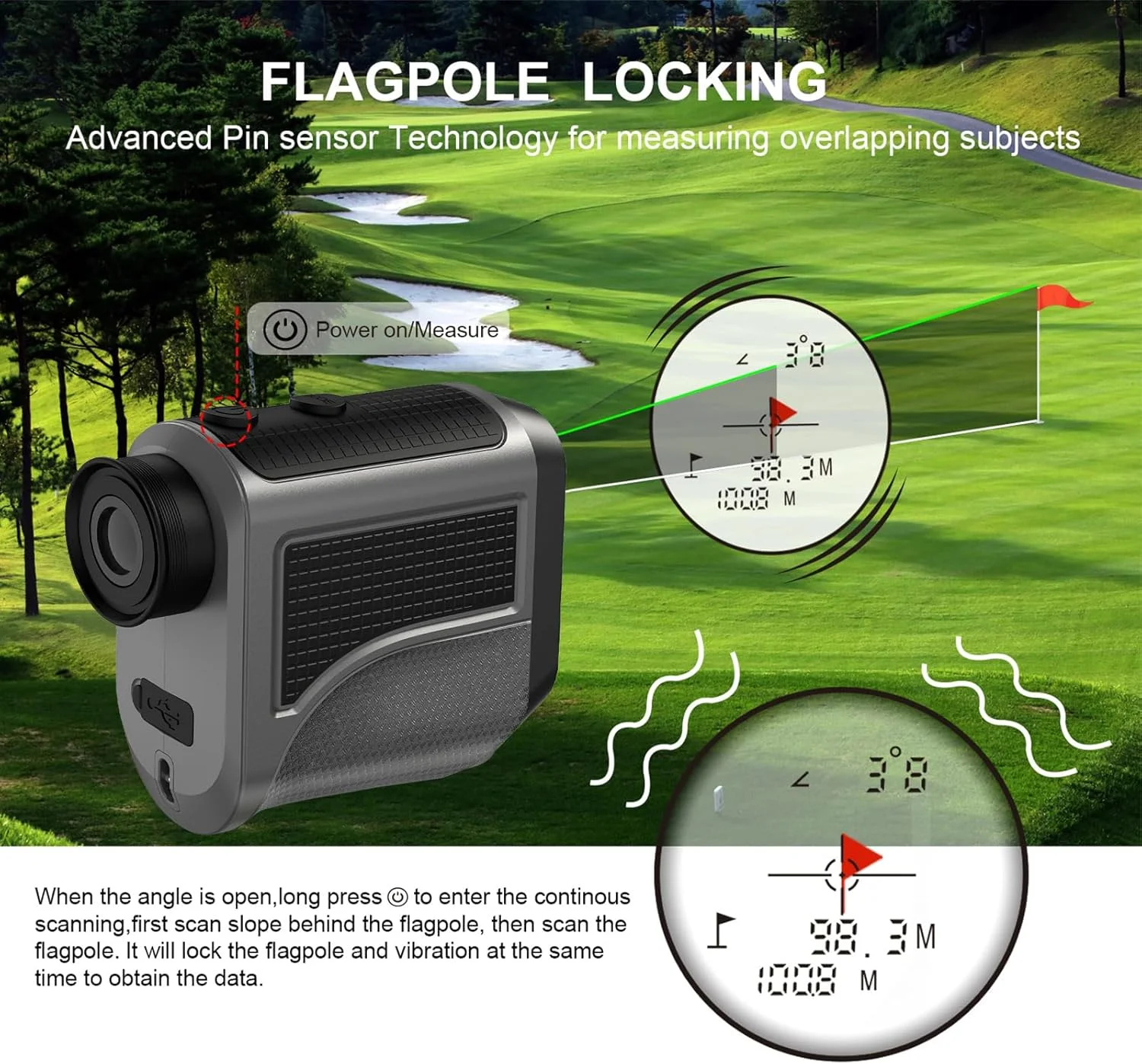 مسافت یاب گلف با شیب و قفل پین و لرزش، مسافت یاب لیزری 1200 یاردی برای گلف و شکار، بزرگنمایی 7 برابر، مسافت یاب قابل شارژ با نوار مغناطیسی IP54 ضد آب (خاکستری)