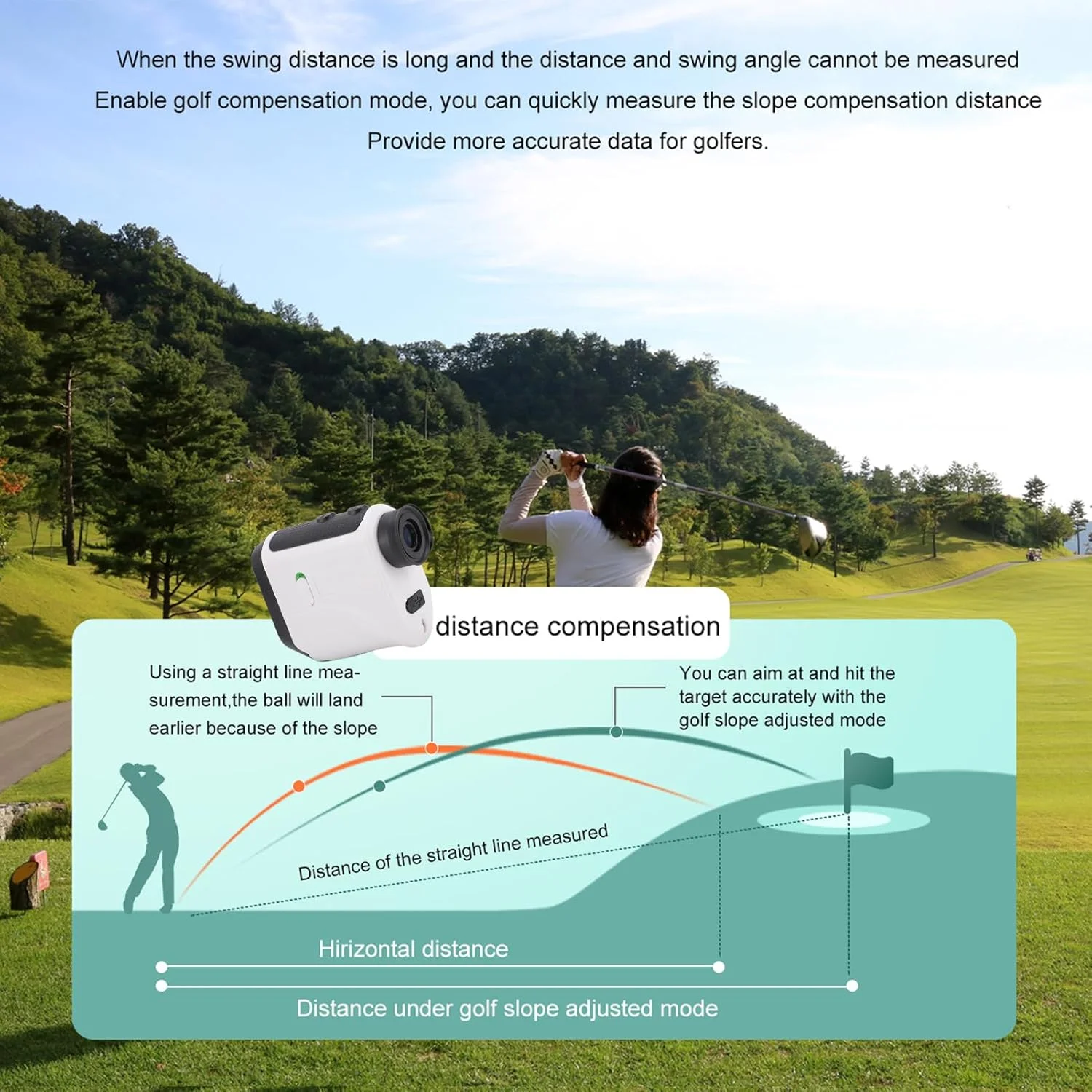 مسافت یاب گلف با شیب و قفل پین و لرزش، مسافت یاب لیزری 1200 یاردی برای گلف و شکار، بزرگنمایی 7 برابر، مسافت یاب قابل شارژ با نوار مغناطیسی IP54 ضد آب (سفید)