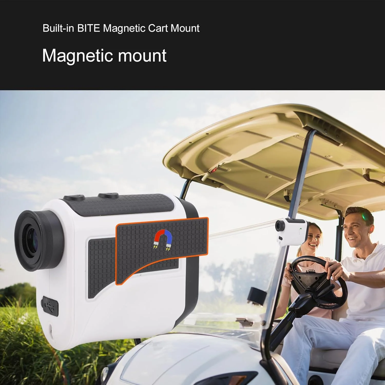 مسافت یاب گلف با شیب و قفل پین و لرزش، مسافت یاب لیزری 1200 یاردی برای گلف و شکار، بزرگنمایی 7 برابر، مسافت یاب قابل شارژ با نوار مغناطیسی IP54 ضد آب (سفید)