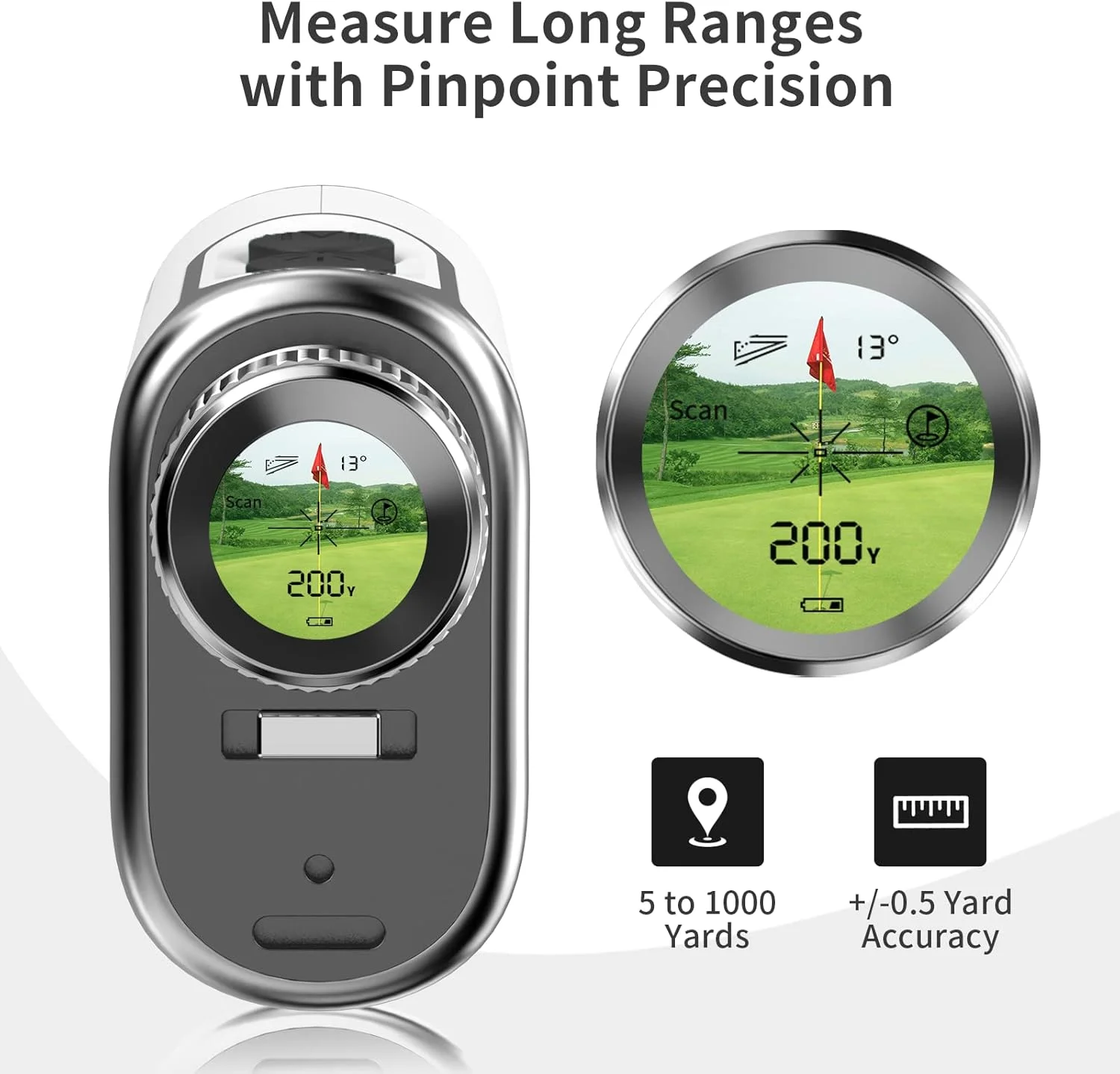 فاصله یاب گلف با برد 600 یارد، 6x24mm ضد آب، لرزش پالس، کیف حمل، باتری رایگان، بسته بندی هدیه F2