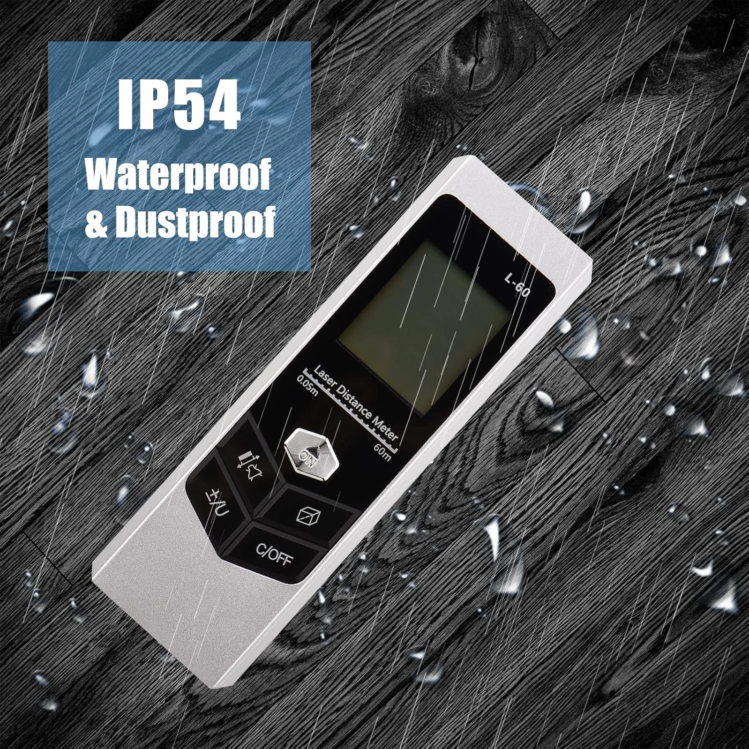 متر لیزری کوچک 60 متری پپیسکی با صفحه نمایش، محاسبه مساحت و فیثاغورس، دارای نور LED و قابل شارژ با USB