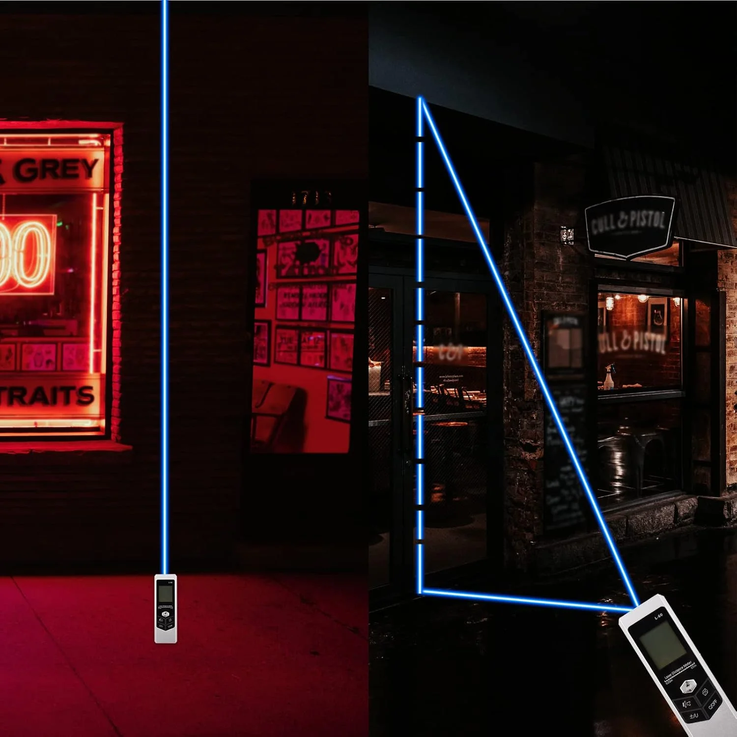 متر لیزری کوچک 60 متری پپیسکی با صفحه نمایش، محاسبه مساحت و فیثاغورس، دارای نور LED و قابل شارژ با USB