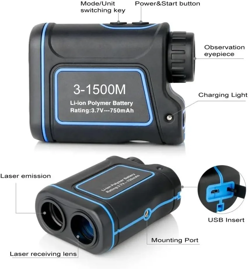 فاصله یاب لیزری تک چشمی برای گلف و شکار، با قابلیت اندازه گیری زاویه، ارتفاع، سرعت و فاصله تا 1500 متر