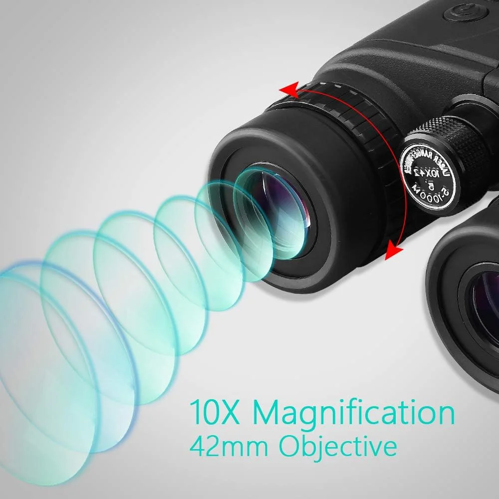 فاصله یاب 1500 متری دوربین دوچشمی تلسکوپ با بزرگنمایی 10x42 و قابلیت اندازه گیری سرعت، مناسب برای گلف و فعالیت های فضای باز