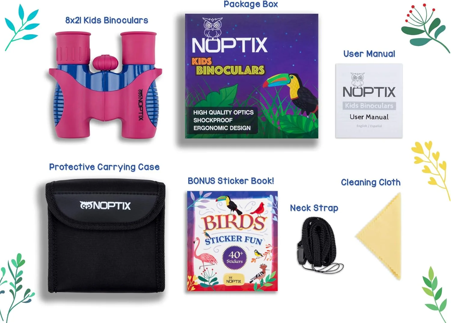 دوربین شکاری برای کودکان، دختران یا پسران، دوربین شکاری واقعی کودکان در رنگ های آبی و صورتی پر جنب و جوش - شامل کتاب برچسب با 40 گونه پرنده - اسباب بازی های کودکان دوربین شکاری کوچک، دوربین شکاری کودکان نوپا