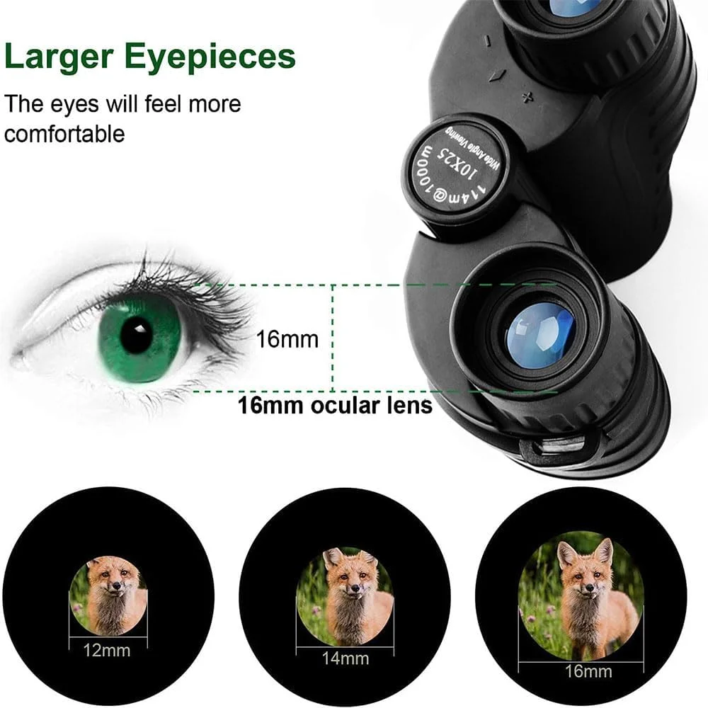 دوربین شکاری 12x25 فانیتو برای بزرگسالان - ضدآب با دید در شب در نور کم، بادوام و شفاف برای گشت و گذار، کنسرت ها و تماشای پرندگان