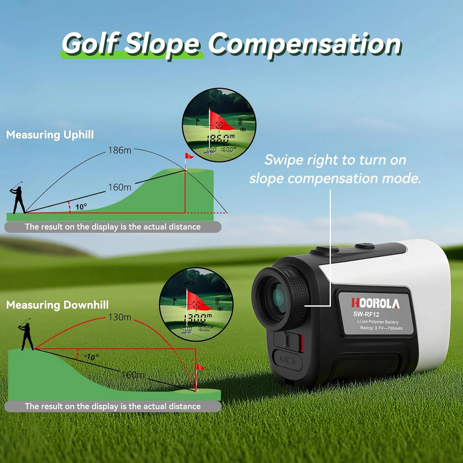 فاصله یاب گلف با شیب، 1100 متر، بزرگنمایی 7X، قفل کردن میله پرچم با لرزش، مقاوم در برابر آب IP54، باتری قابل شارژ، نوار مغناطیسی، لوازم جانبی گلف برای آقایان و بانوان