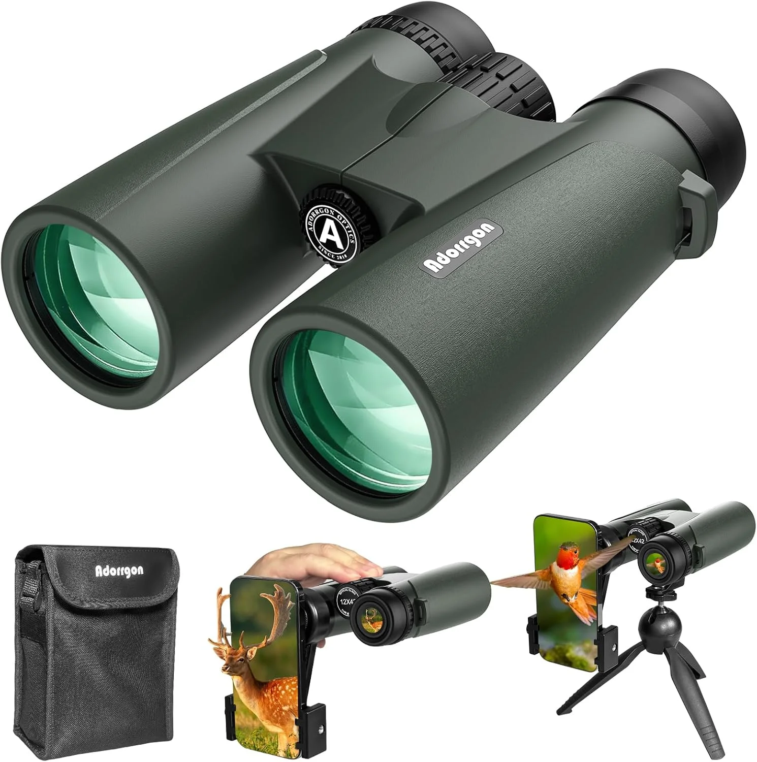 دوربین دوچشمی 15x45 HD بزرگسالان به همراه آداپتور تلفن، سه پایه و آداپتور سه پایه - دوربین دوچشمی با دید وسیع و وضوح بالا در نور کم مناسب تماشای پرندگان، سفر و گردش