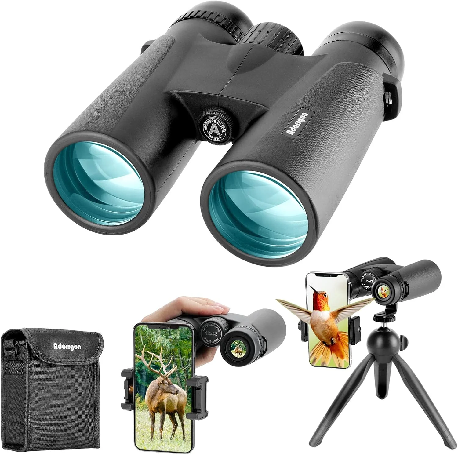 دوربین دوچشمی 12x42 HD برای بزرگسالان، قدرت بالا با آداپتور تلفن، سه پایه و آداپتور سه پایه - دوربین دوچشمی با دید وسیع و دید واضح در نور کم - دوربین دوچشمی برای تماشای پرندگان، سفر دریایی