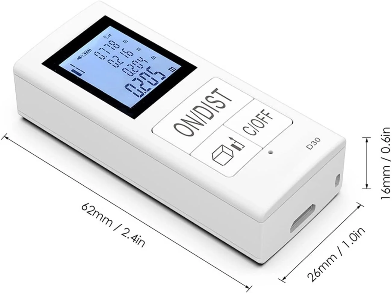 ساعت ارتفاع سنج، مینی فاصله یاب مادون قرمز دستی قابل شارژ لیزری، خط کش اندازه گیری الکترونیکی، متر اندازه گیری اتاق، متر فاصله لیزری (رنگ: سفید، اندازه: 30 متر)
