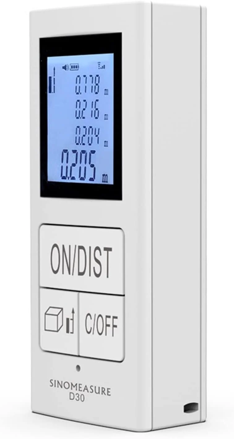 ساعت ارتفاع سنج، مینی فاصله یاب مادون قرمز دستی قابل شارژ لیزری، خط کش اندازه گیری الکترونیکی، متر اندازه گیری اتاق، متر فاصله لیزری (رنگ: سفید، اندازه: 30 متر)