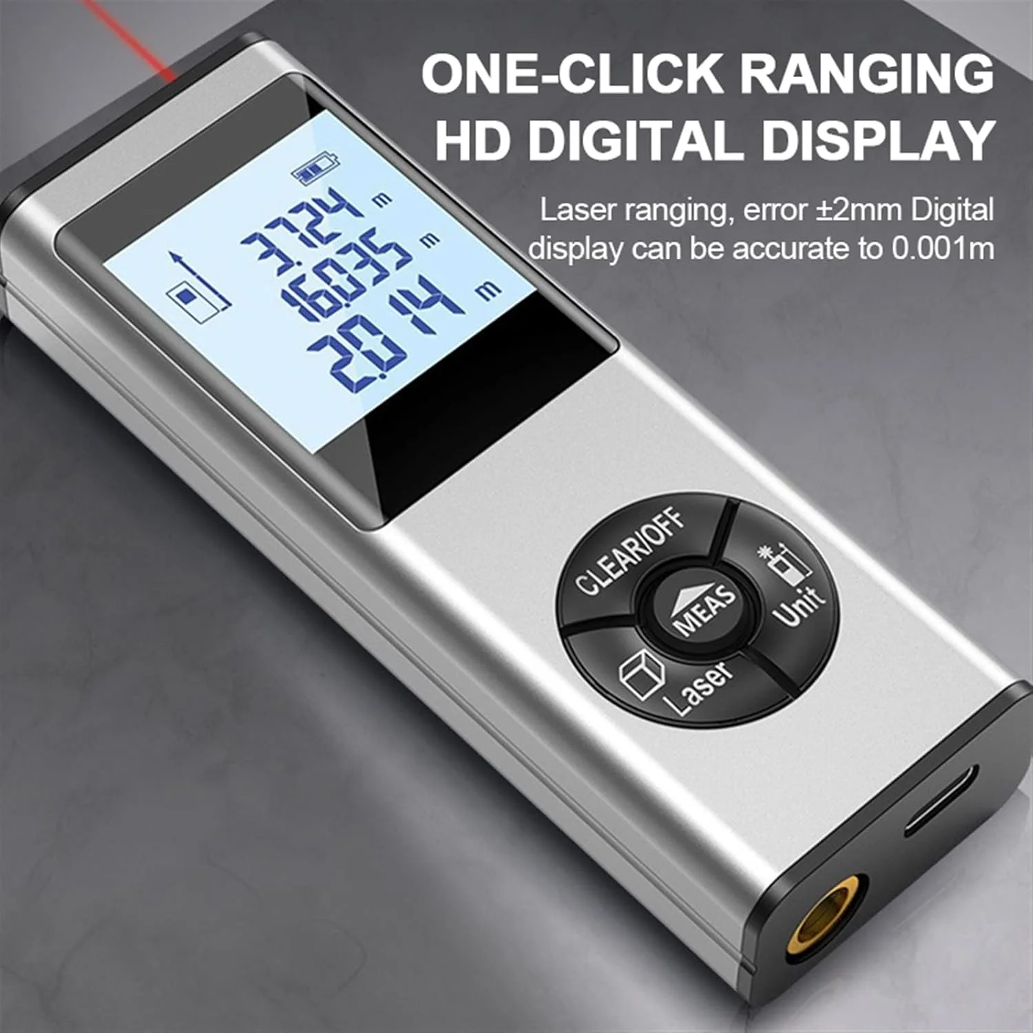 ساعت ارتفاع سنج، مسافت یاب لیزری مینی قابل شارژ دستی، ابزار اندازه گیری مادون قرمز با دقت بالا (رنگ: خاکستری تفنگی، سایز: 60 متر)