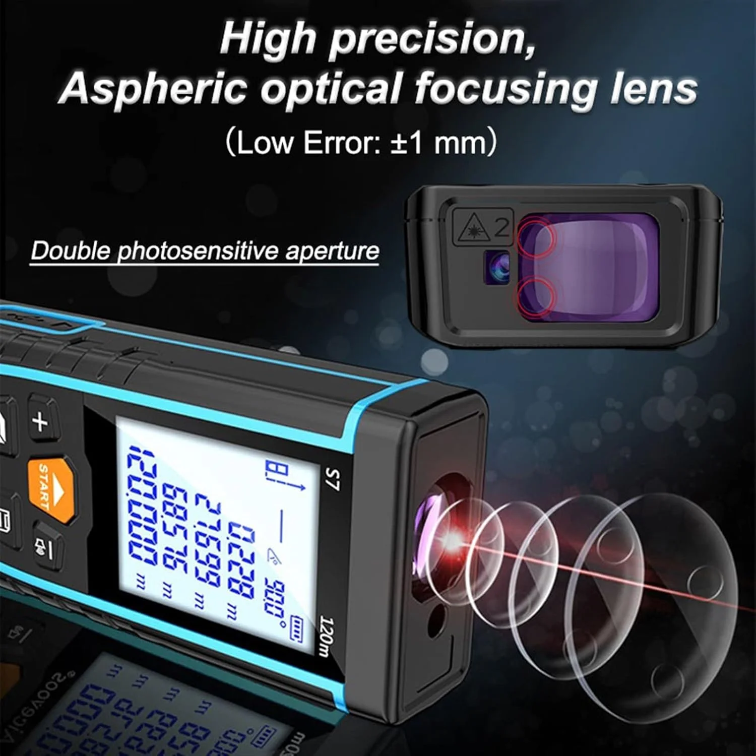 ساعت ارتفاع سنج، مسافت یاب لیزری قابل حمل، متر لیزری دقیق دیجیتال، ابزار اندازه گیری (رنگ: Hortel، سایز: 80 متر)