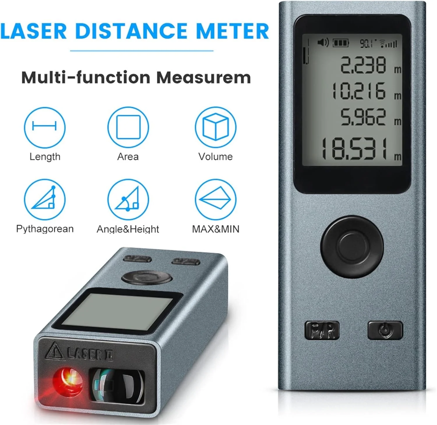 ساعت ارتفاع سنج، فاصله یاب لیزری هوشمند، فاصله یاب لیزری دیجیتال کوچک شارژی قابل حمل (رنگ: زاویه 50 متری)