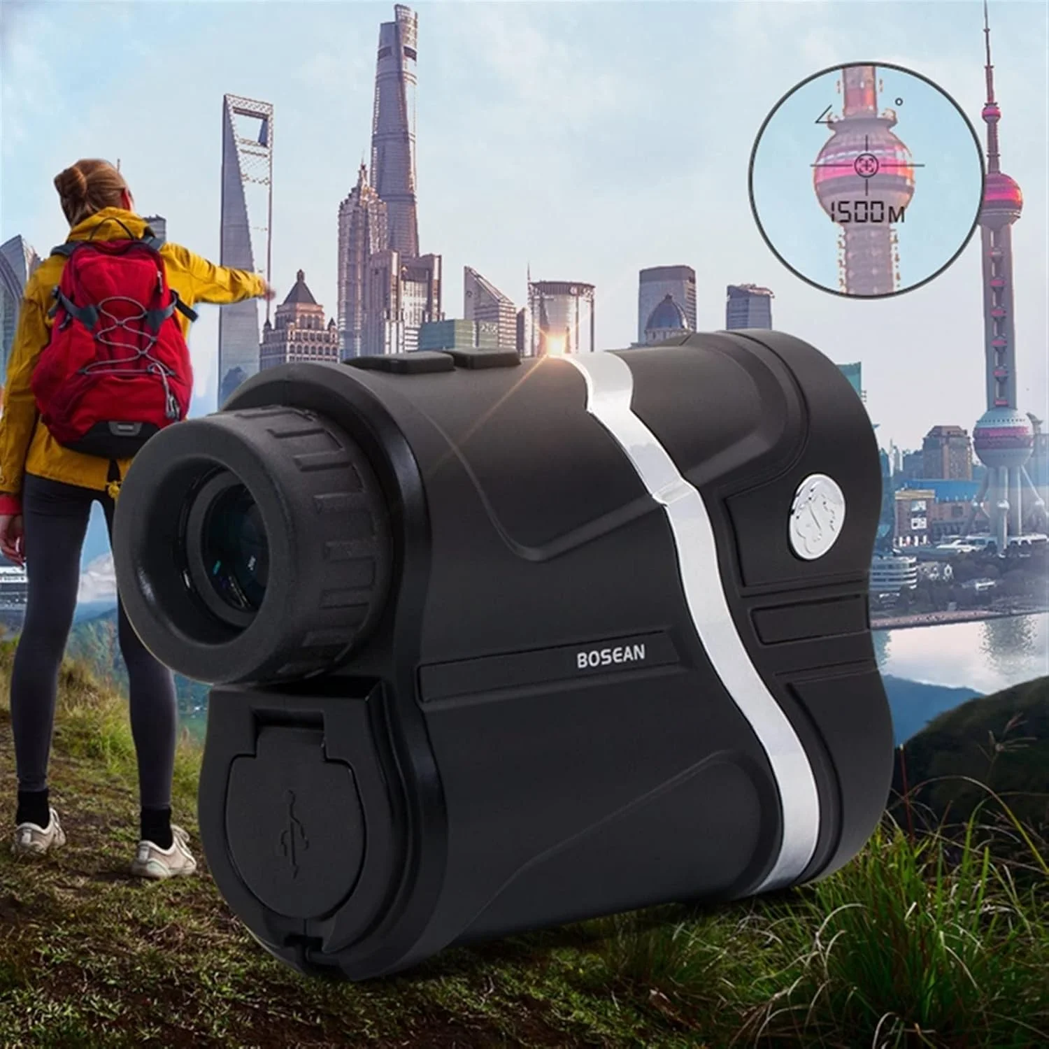 ساعت ارتفاع سنج، مسافت یاب لیزری چند منظوره قابل حمل برای گلف، شکار، نقشه برداری، اندازه گیری فاصله (رنگ: Hortel، اندازه: 1000 متر)