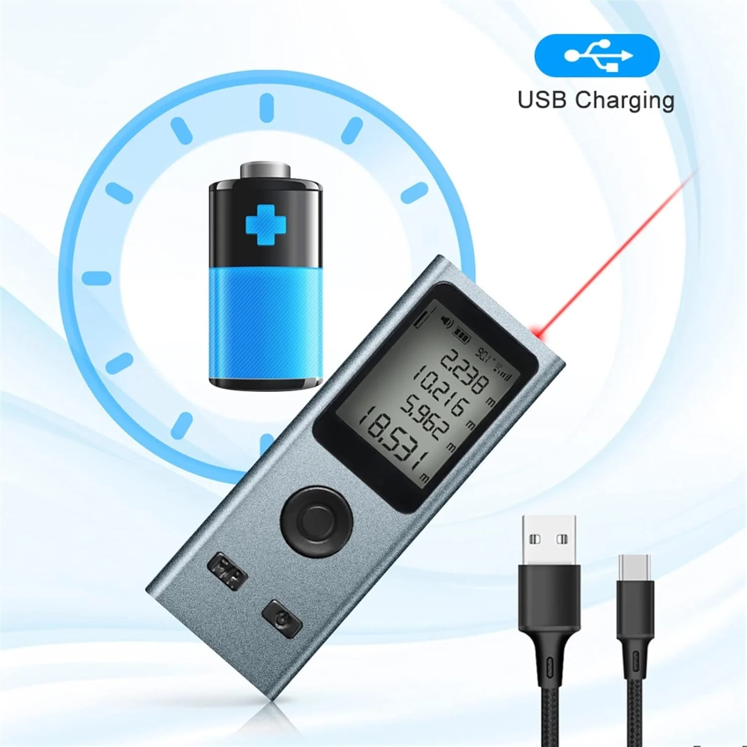 ساعت ارتفاع سنج، فاصله یاب لیزری هوشمند، فاصله یاب لیزری دیجیتال کوچک شارژی قابل حمل (رنگ: زاویه 50 متری)