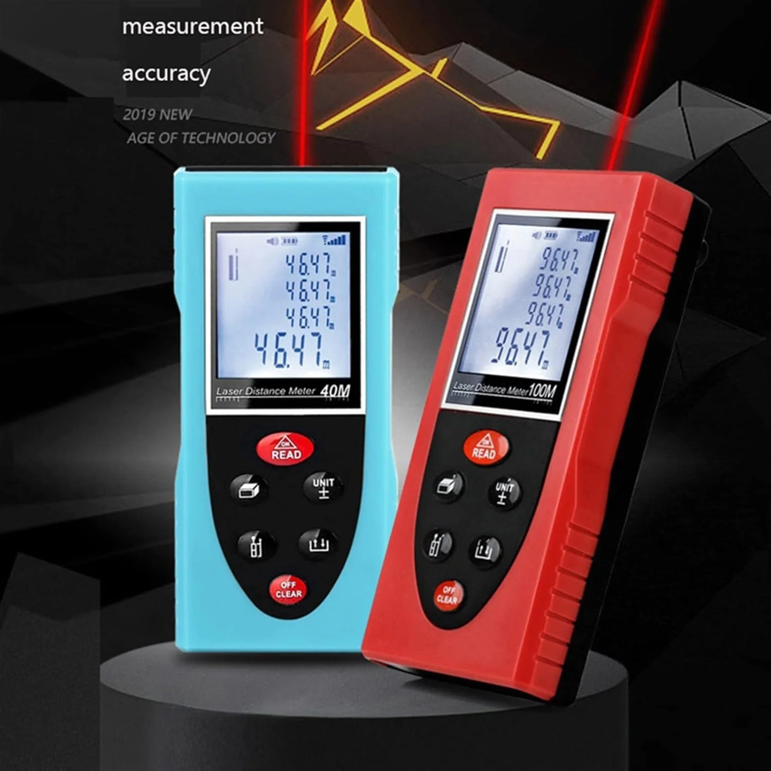 ساعت ارتفاع سنج، مسافت یاب لیزری الکترونیکی با قابلیت شارژ باتری و منبع تغذیه دوگانه، متر لیزری مادون قرمز (رنگ: آبی تیره، اندازه: 100 متر)