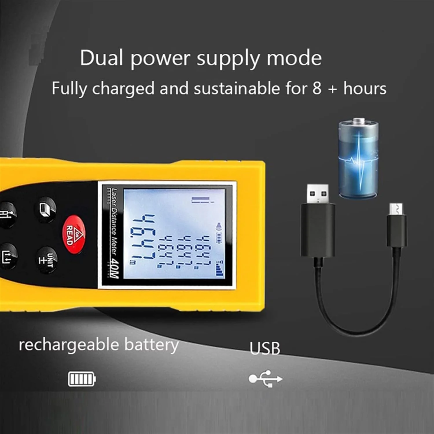 ساعت ارتفاع سنج، مسافت یاب لیزری الکترونیکی با قابلیت شارژ باتری و منبع تغذیه دوگانه، متر لیزری مادون قرمز (رنگ: آبی تیره، اندازه: 100 متر)