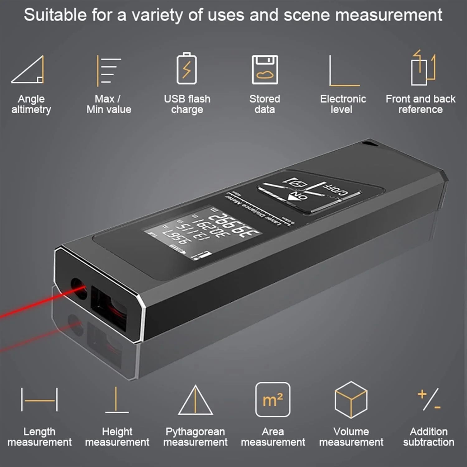ساعت ارتفاع سنج، مسافت یاب لیزری، شارژر قابل حمل، مسافت یاب با دقت بالا، زاویه سنج دیجیتال (اندازه: 60 متر)