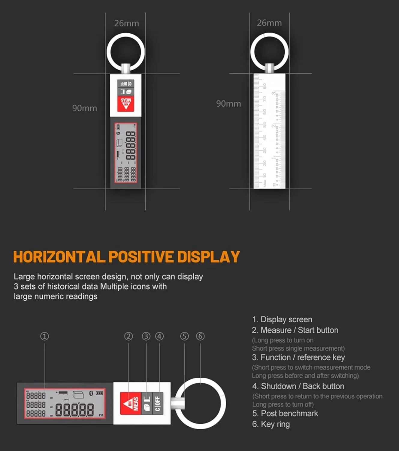 ساعت ارتفاع سنج، مسافت یاب لیزری بلوتوثی قابل حمل مینی، متر اندازه گیری فاصله با شارژ USB و حلقه (رنگ: قابل شارژ، اندازه: 40 متر)