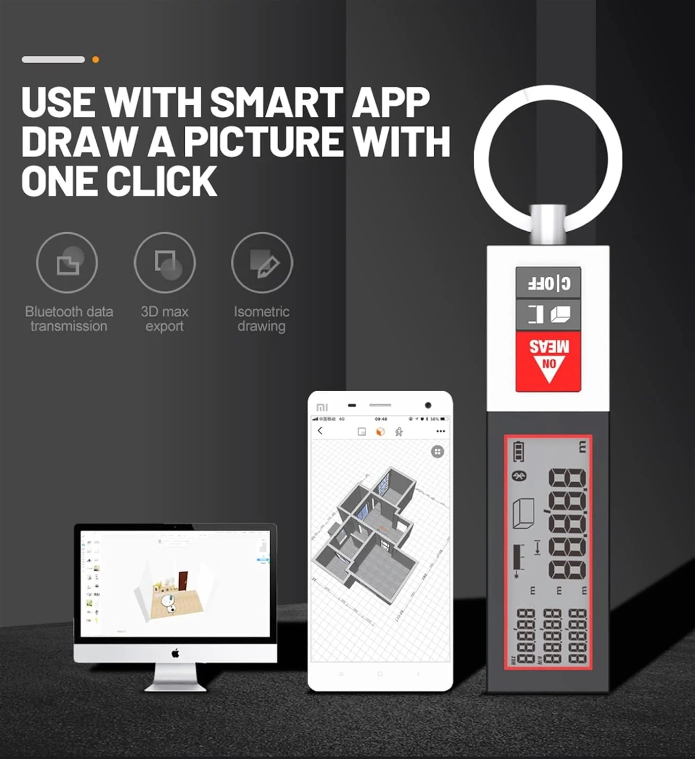 ساعت ارتفاع سنج، مسافت یاب لیزری بلوتوثی قابل حمل مینی، متر اندازه گیری فاصله با شارژ USB و حلقه (رنگ: قابل شارژ، اندازه: 40 متر)