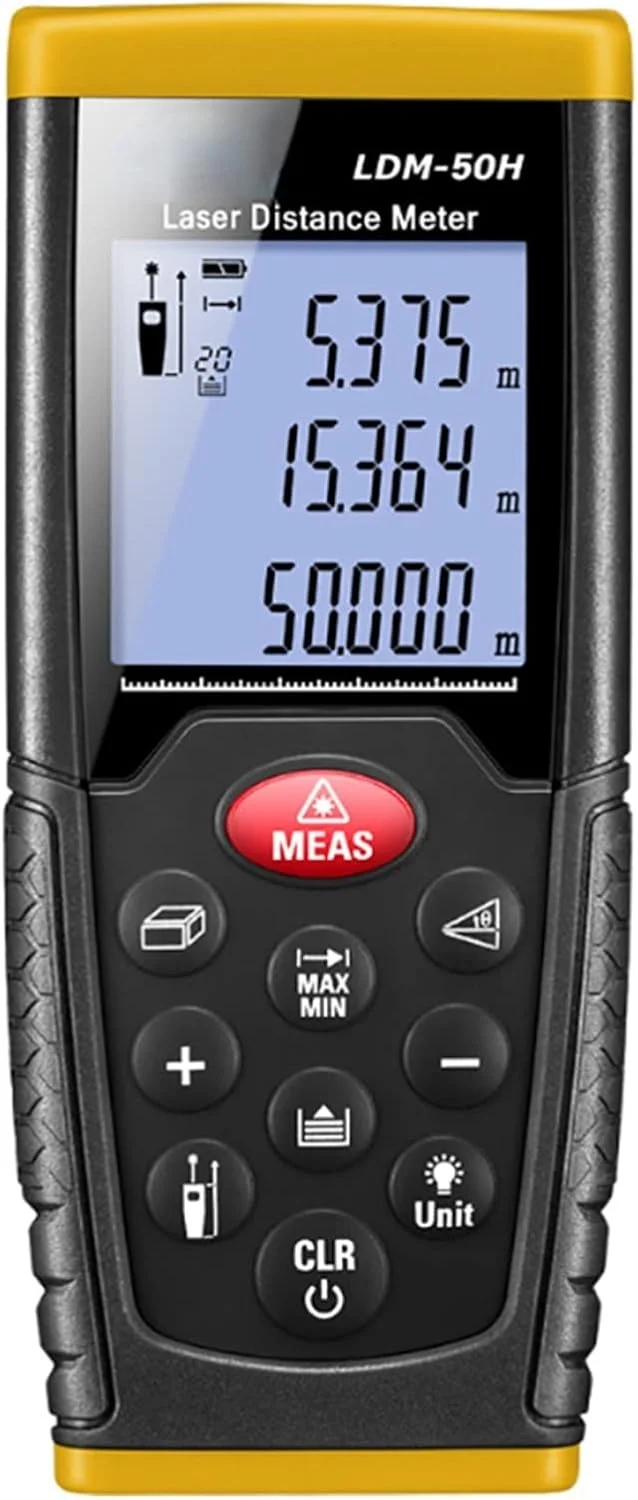 فاصله سنج HANXYAAS مدل LDM-50H با برد 50 متر (164.2 فوت) مناسب فضای باز و نور روز، حالت فیثاغورس، محاسبه مساحت و حجم، دقت و صحت بالا