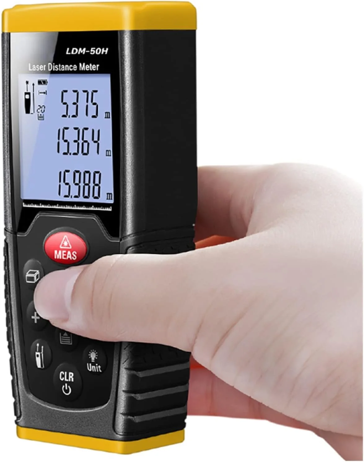 فاصله سنج HANXYAAS مدل LDM-50H با برد 50 متر (164.2 فوت) مناسب فضای باز و نور روز، حالت فیثاغورس، محاسبه مساحت و حجم، دقت و صحت بالا