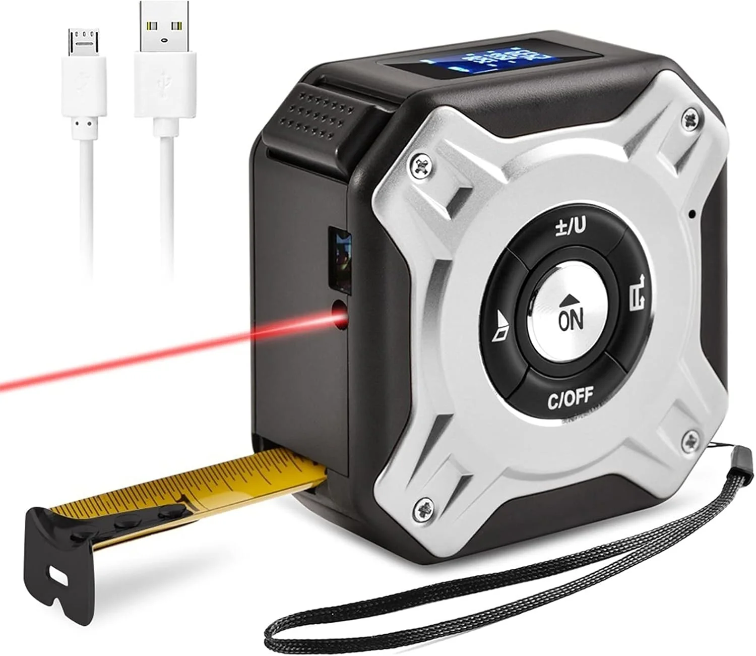 متر نواری فاصله سنج HIHELO، فاصله سنج دیجیتال 40 متری، ابزار اندازه گیری غلتکی دیجیتال نوار اندازه گیری (رنگ: 1)