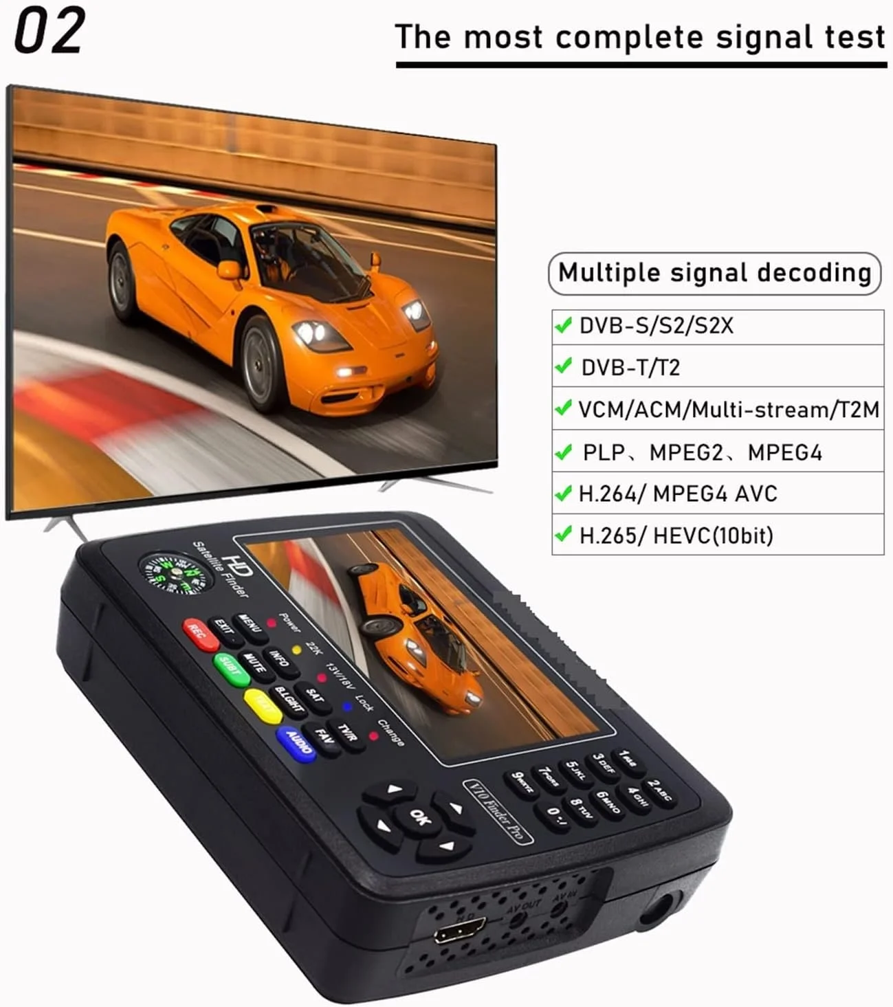 دستگاه دیجیتال HAIRA مدل V10 Finder Pro، یابنده دیجیتال با صفحه نمایش 4.3 اینچی LCD، یابنده سیگنال، دستگاه اندازه گیری Satfinde