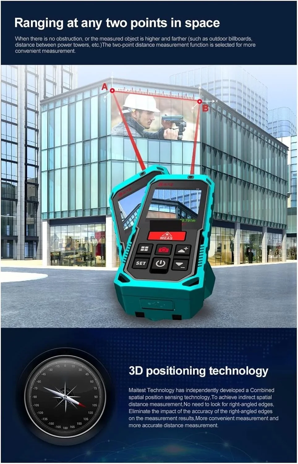 متر لیزری HAIRA مدل S2 با برد 60/80/100 متر، قابل شارژ، اندازه گیری دقیق و با دقت بالا