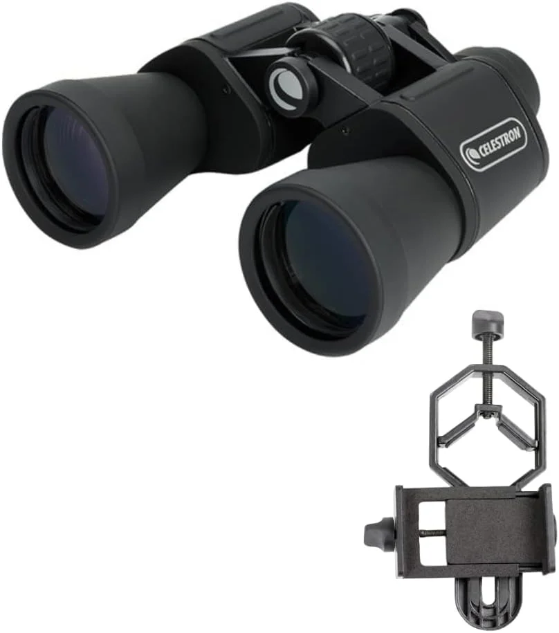 دوربین دوچشمی پوررو 10X50 سلسترون UpClose G2 با آداپتور تلفن هوشمند، ایده آل برای رویدادهای ورزشی، گشت و گذار، تماشای پرندگان، تماشای حیات وحش، نجوم، آسمان شب