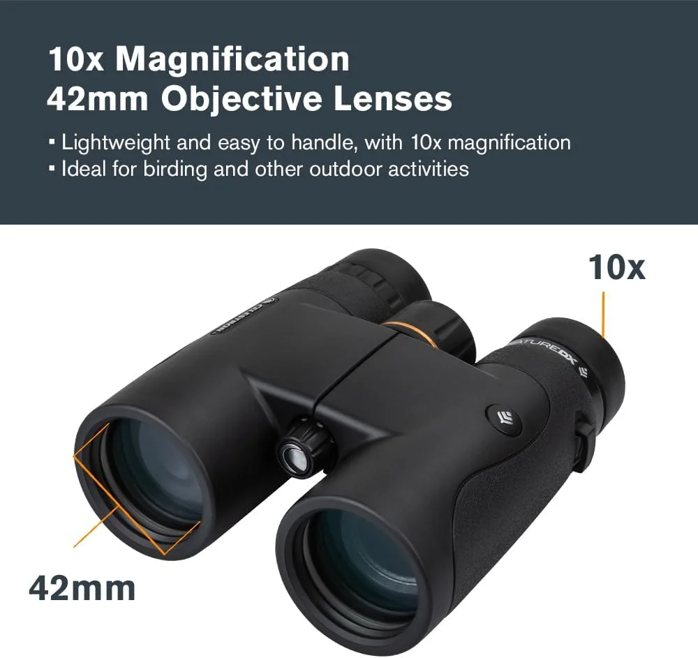 دوربین دوچشمی سلسترون Nature DX 10x42 – مناسب فضای باز و تماشای پرندگان – پوشش چندلایه کامل با منشورهای BaK-4 – روکش لاستیکی – ضد آب و ضد مه