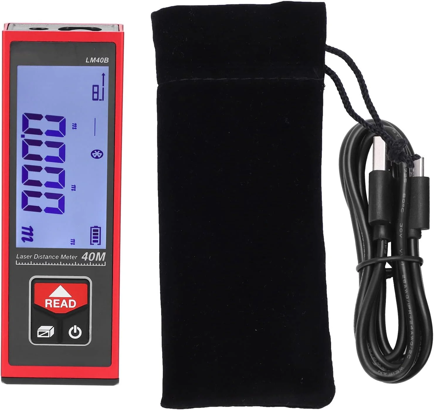 فاصله یاب، متر لیزری 40 متری LM40B، ابزار اندازه گیری الکترونیکی، دستگاه اندازه گیری دستی، برای اندازه گیری ساخت و ساز داخلی
