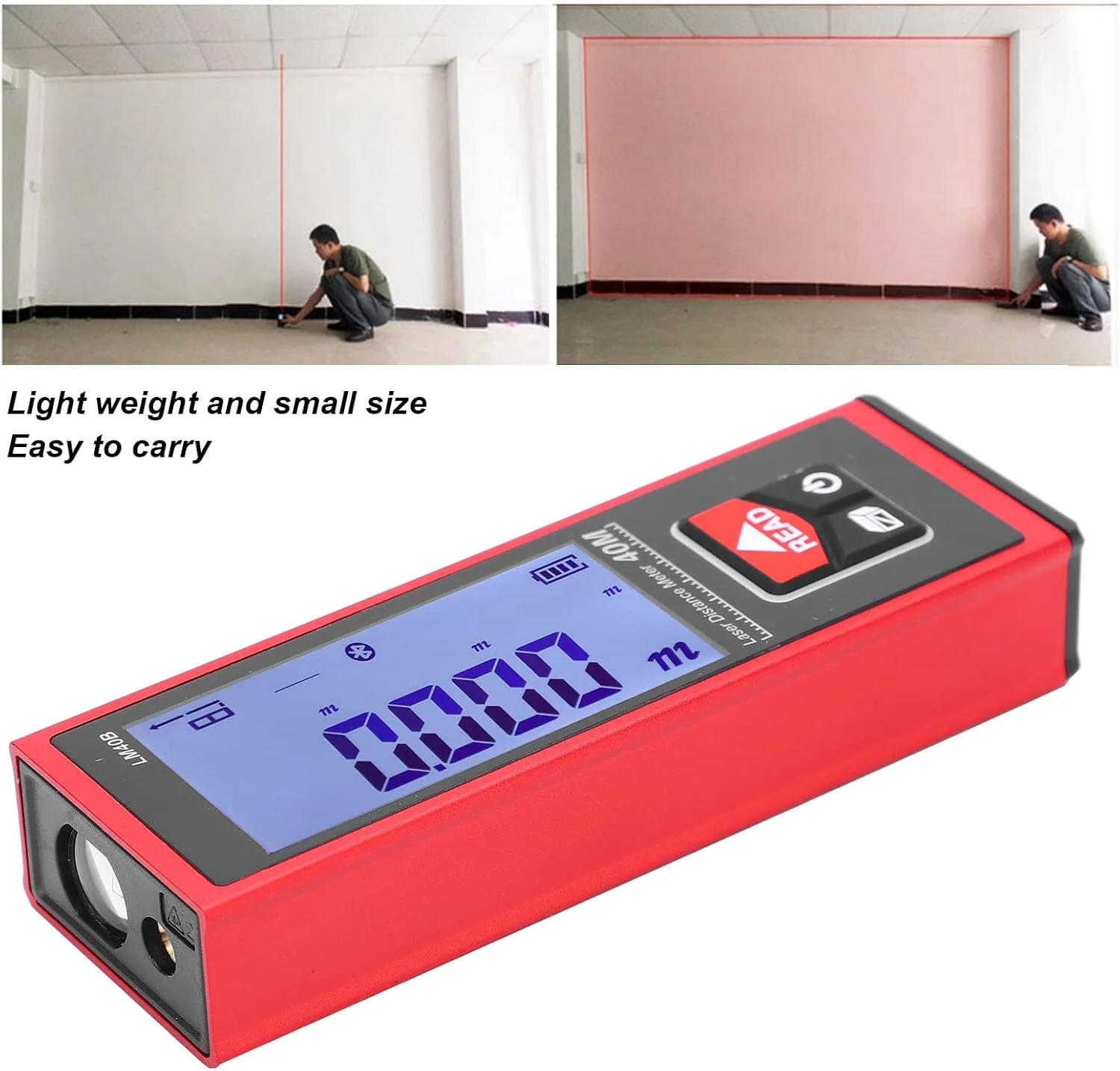 فاصله یاب، متر لیزری 40 متری LM40B، ابزار اندازه گیری الکترونیکی، دستگاه اندازه گیری دستی، برای اندازه گیری ساخت و ساز داخلی