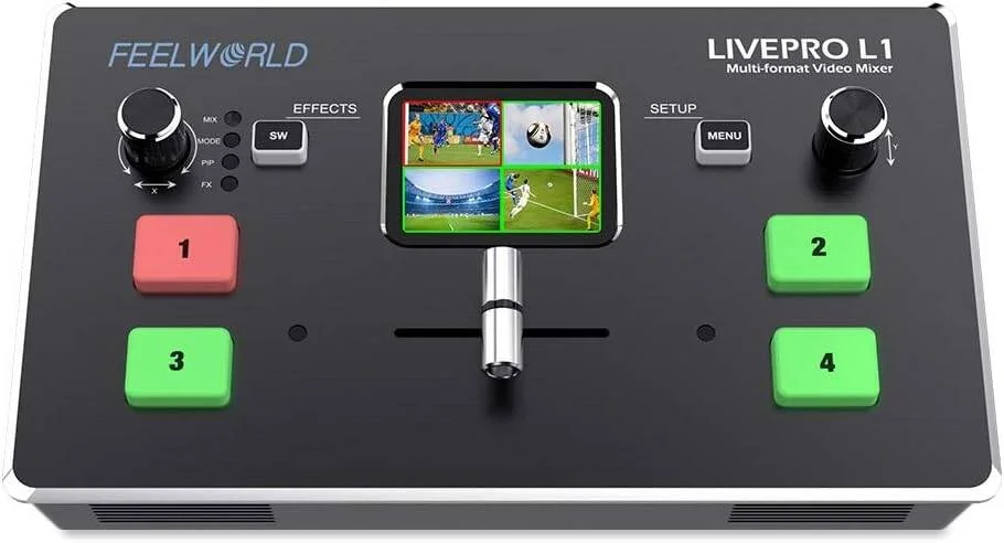 میکسر تصویر FEELWORLD LIVE PRO L1 با 4 ورودی HDMI، خروجی USB 3.0 و صفحه نمایش 2 اینچی LCD برای تولید زنده چند دوربینه