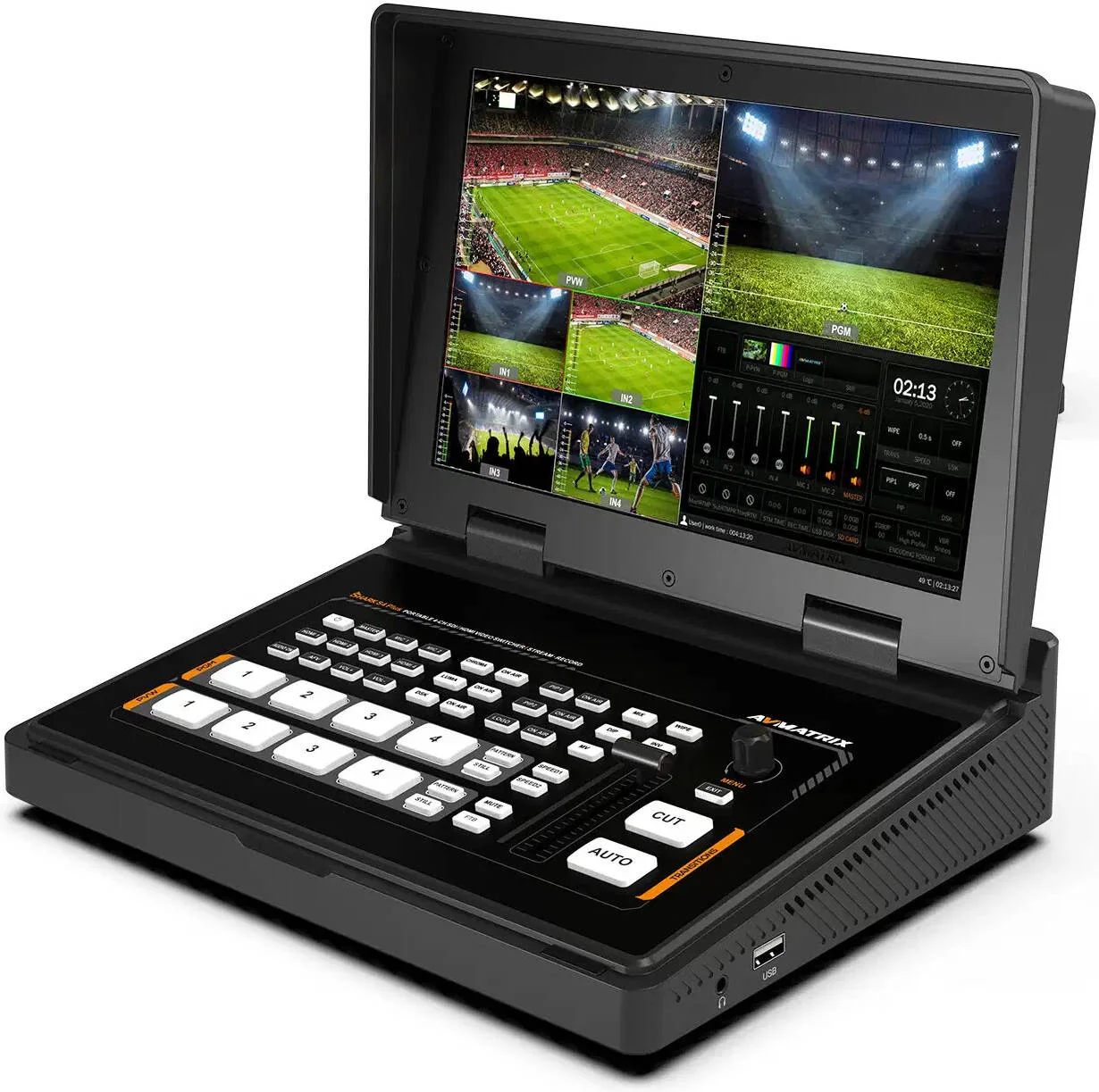 AVMATRIX Shark S4 Plus سوئیچر ویدیویی 4 کاناله SDI/HDMI، نمایشگر 10 اینچی IPS FHD، دارای 2 ورودی 3G-SDI و 2 ورودی HDMI، 1 خروجی HDMI Multiview و 1 خروجی HDMI PGM، پشتیبانی از ورودی/خروجی ویدیو تا 1080p60 | Shark-S4-Plus