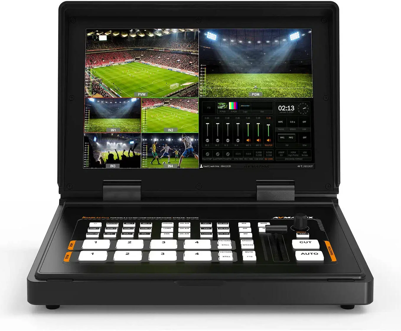 AVMATRIX Shark S4 Plus سوئیچر ویدیویی 4 کاناله SDI/HDMI، نمایشگر 10 اینچی IPS FHD، دارای 2 ورودی 3G-SDI و 2 ورودی HDMI، 1 خروجی HDMI Multiview و 1 خروجی HDMI PGM، پشتیبانی از ورودی/خروجی ویدیو تا 1080p60 | Shark-S4-Plus