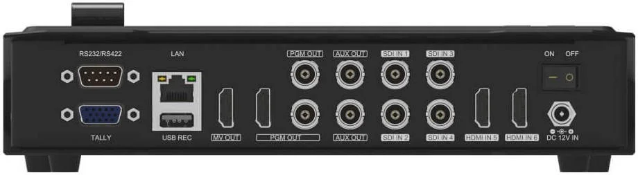 سوئیچر ویدیویی 6 کاناله HDMI/SDI آویماتریکس Shark S6، دارای نمایشگر 5 اینچی داخلی، استریمینگ RTSP، 4 ورودی/خروجی 3G-SDI و 2 ورودی/خروجی HDMI، پشتیبانی از ورودی ویدیویی تا 1080p، میکس صدا، Multiview، طرح‌بندی PiP | Shark S6