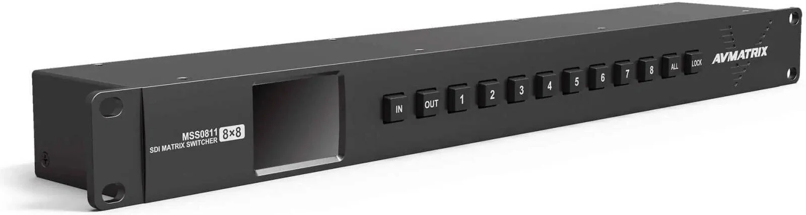 سوئیچر ماتریسی AVMATRIX MSS0811، دارای 8 ورودی 3G-SDI و 8 خروجی 3G-SDI، پشتیبانی از سیگنال های Level A & B، کنترل نرم افزاری از طریق کامپیوتر، فضای رنگی YUV، کنترل دکمه ای پنل جلویی | MSS0811