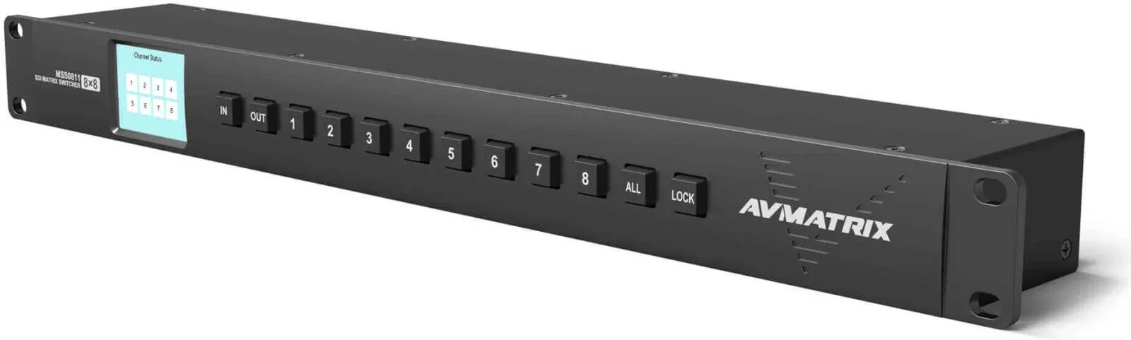 سوئیچر ماتریسی AVMATRIX MSS0811، دارای 8 ورودی 3G-SDI و 8 خروجی 3G-SDI، پشتیبانی از سیگنال های Level A & B، کنترل نرم افزاری از طریق کامپیوتر، فضای رنگی YUV، کنترل دکمه ای پنل جلویی | MSS0811
