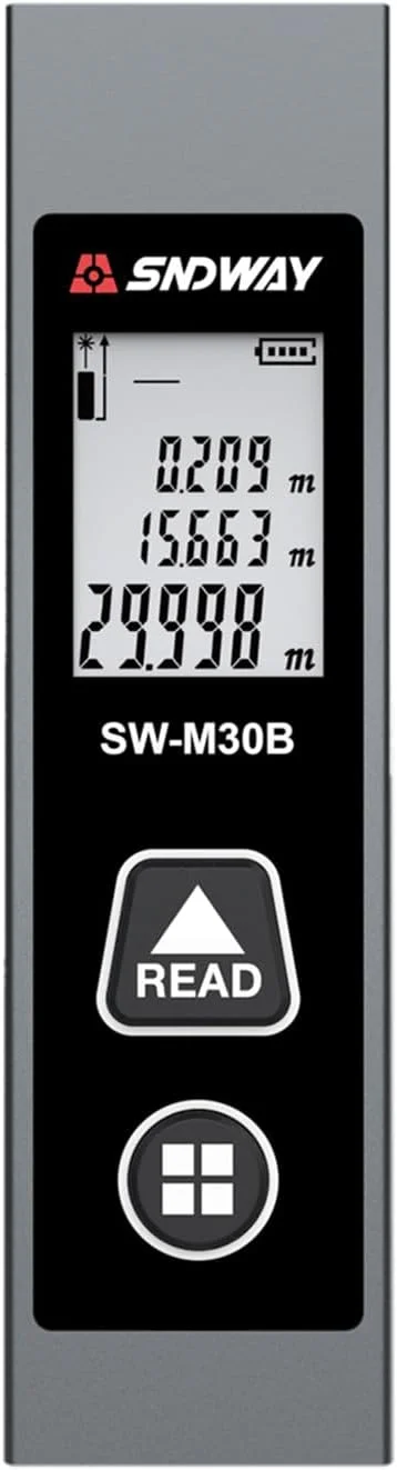 فاصله سنج دستی Fawoonu، دستگاه اندازه گیری فاصله دیجیتال، دستگاه الکترونیکی داخلی، آلیاژ آلومینیوم 30M دقت ±2mm