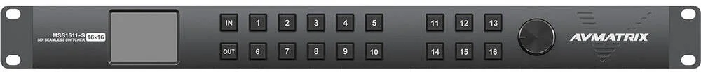سوئیچر ماتریسی AVMATRIX MSS1611-S، دارای همگام‌ساز فریم داخلی، صفحه نمایش LCD یکپارچه، ورودی‌های تشخیص خودکار SD/HD/3G-SDI، گوش‌های رک‌مونت یکپارچه، 16x16 Seamless 3G-SDI | MSS1611-S