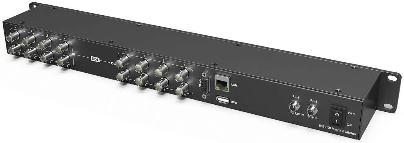 سوئیچر ماتریسی AVMATRIX MSS0811، دارای 8 ورودی 3G-SDI و 8 خروجی 3G-SDI، پشتیبانی از سیگنال های Level A & B، کنترل نرم افزاری از طریق کامپیوتر، فضای رنگی YUV، کنترل دکمه ای پنل جلویی | MSS0811