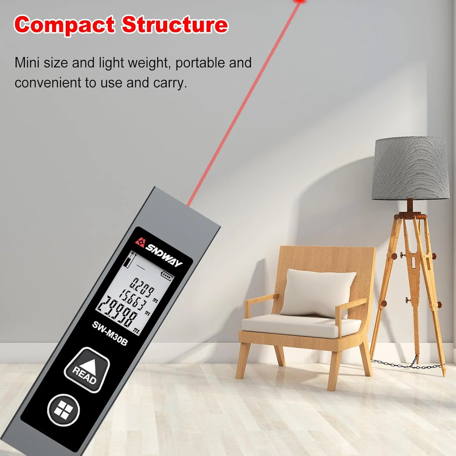 فاصله سنج دستی Fawoonu، دستگاه اندازه گیری فاصله دیجیتال، دستگاه الکترونیکی داخلی، آلیاژ آلومینیوم 30M، دقت ±2mm فاصله سنج دستی Fawoonu، دستگاه اندازه گیری فاصله دیجیتال، دستگاه الکترونیکی داخلی، آلیاژ آلومینیوم 30M، دقت ±2mm