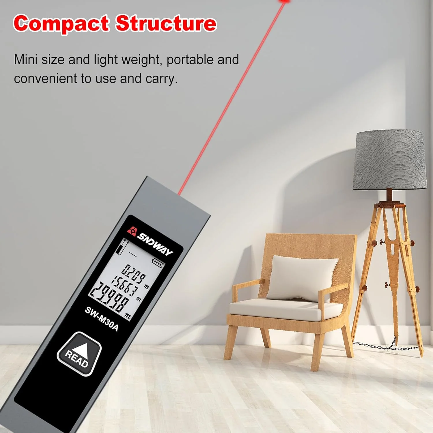 فاصله سنج دستی Fawoonu، دستگاه اندازه گیری فاصله دیجیتال، دستگاه الکترونیکی داخلی، آلیاژ آلومینیوم 30M، دقت ±2mm