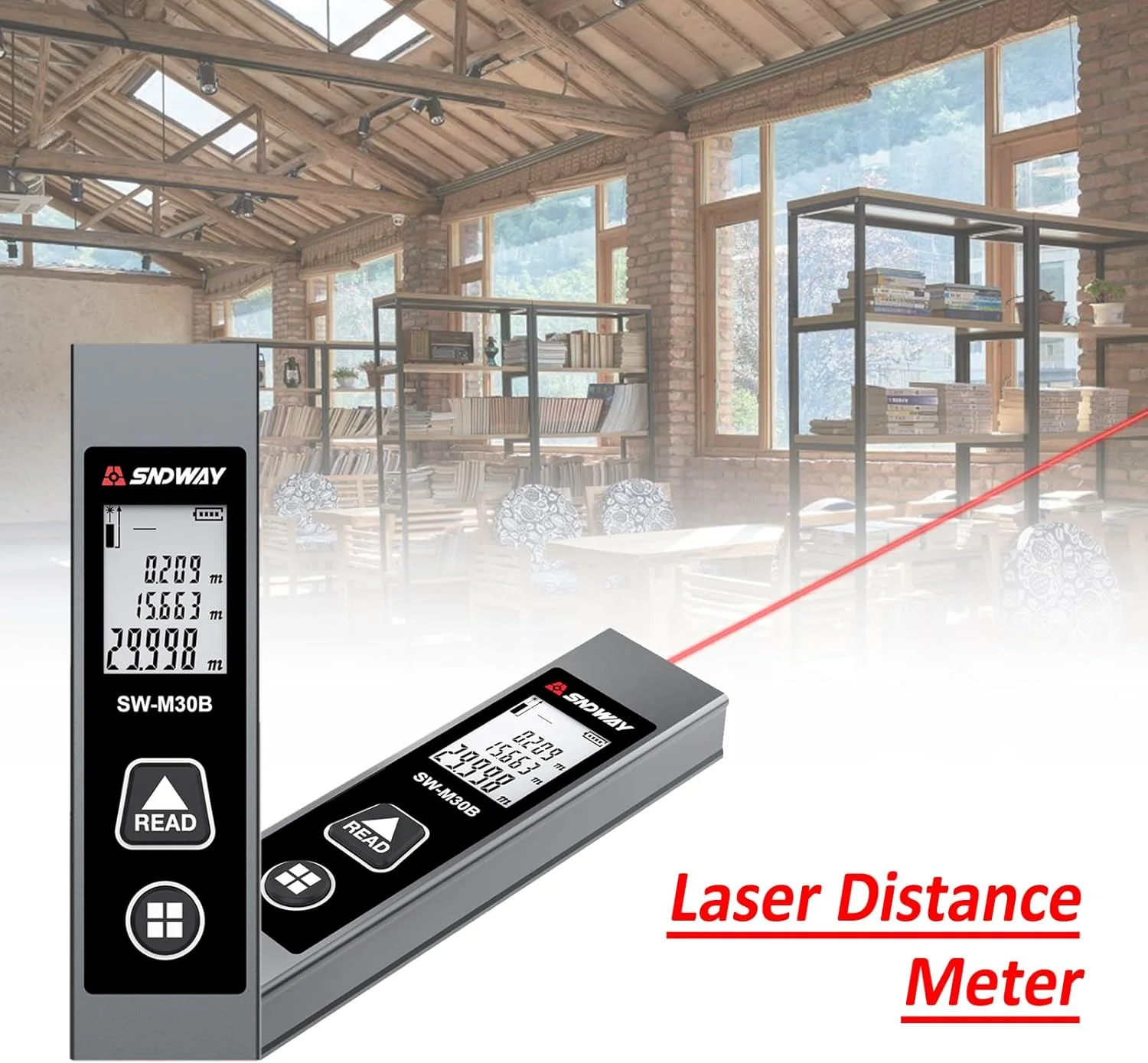 فاصله سنج دستی Fawoonu، دستگاه اندازه گیری فاصله دیجیتال، دستگاه الکترونیکی داخلی، آلیاژ آلومینیوم 30M، دقت ±2mm فاصله سنج دستی Fawoonu، دستگاه اندازه گیری فاصله دیجیتال، دستگاه الکترونیکی داخلی، آلیاژ آلومینیوم 30M، دقت ±2mm