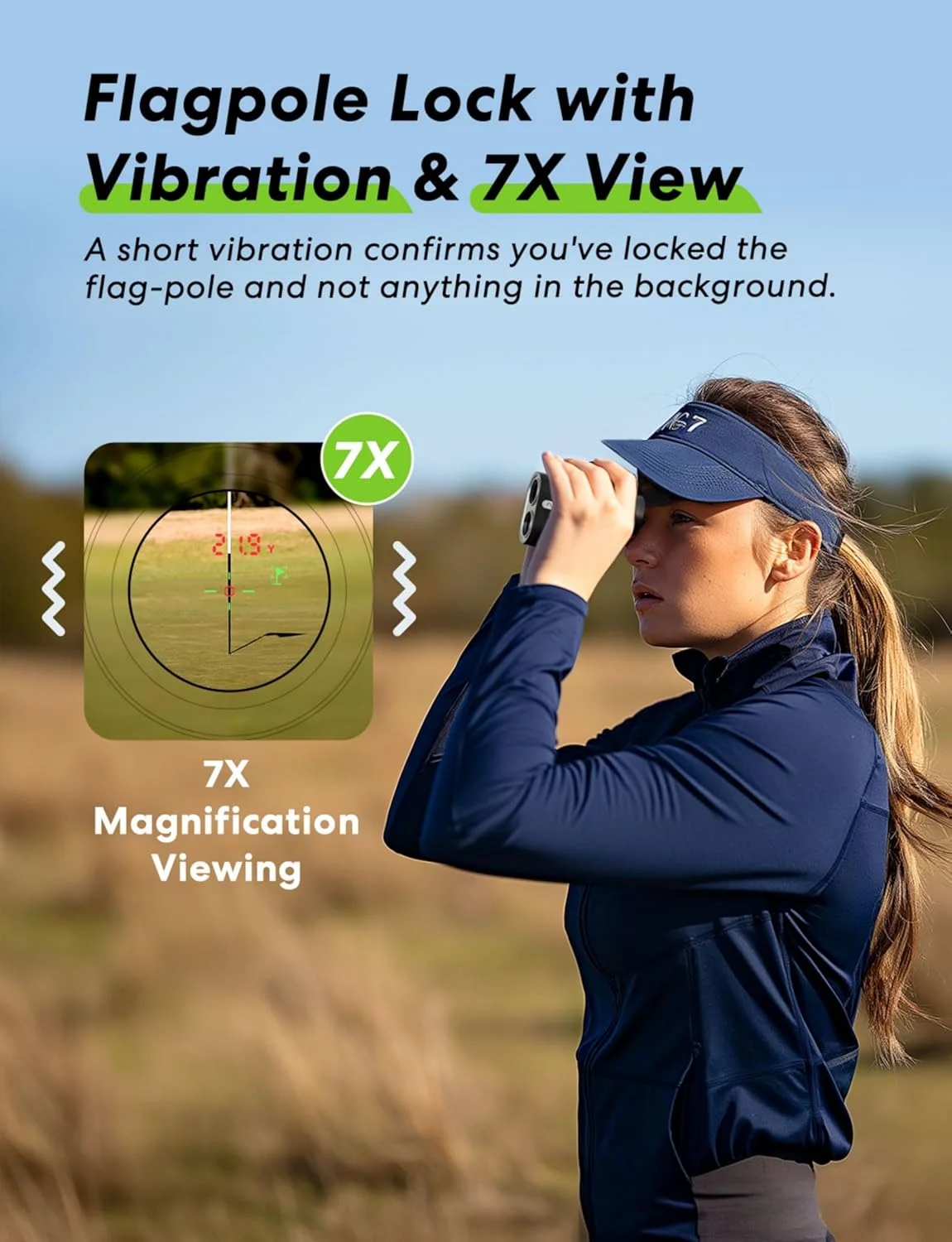 فاصله یاب گلف Flysocks با شیب، فاصله یاب 1100 یاردی برای گلف، انتقال بالای 90٪، قفل میله پرچم با لرزش، بزرگنمایی 7 برابر، باتری قابل شارژ 800 میلی آمپر ساعتی، لوازم جانبی برای گلف