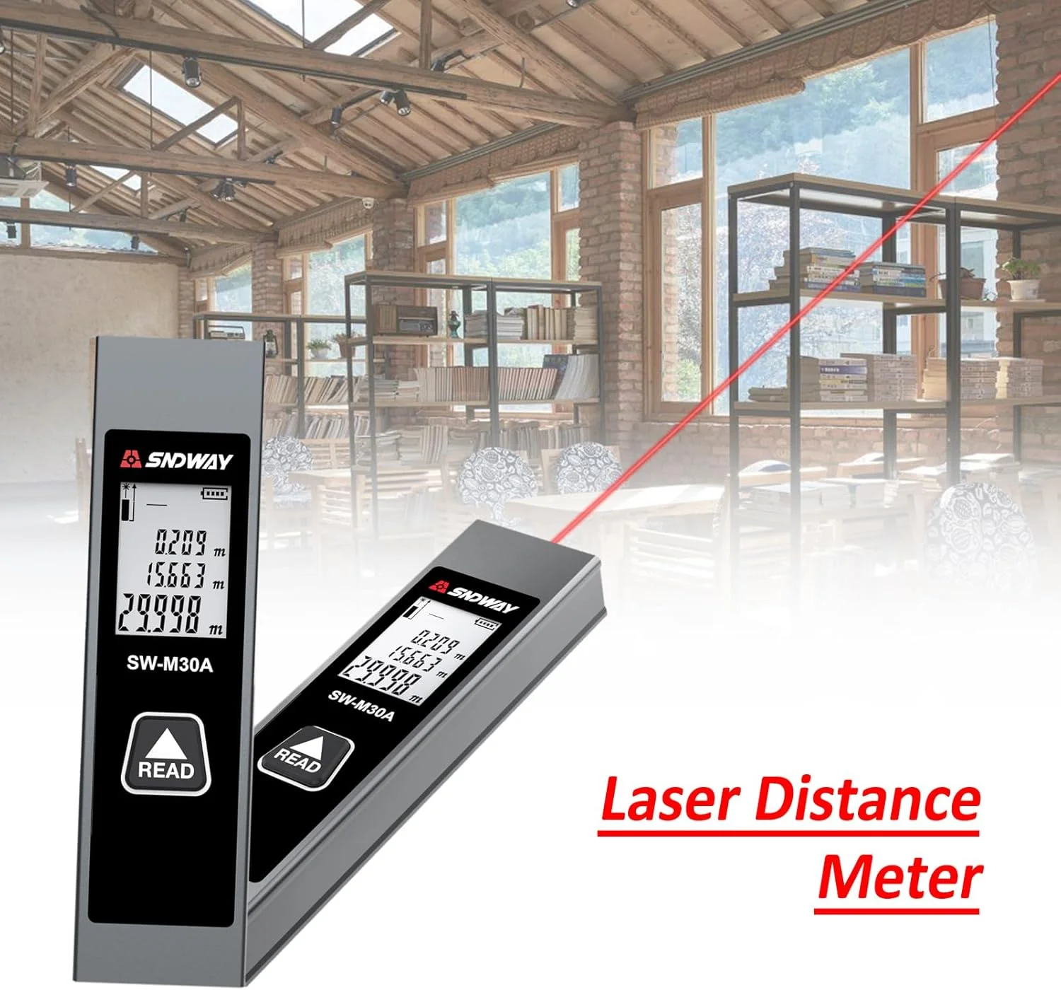 فاصله سنج دستی Fawoonu، دستگاه اندازه گیری فاصله دیجیتال، دستگاه الکترونیکی داخلی، آلیاژ آلومینیوم 30M، دقت ±2mm