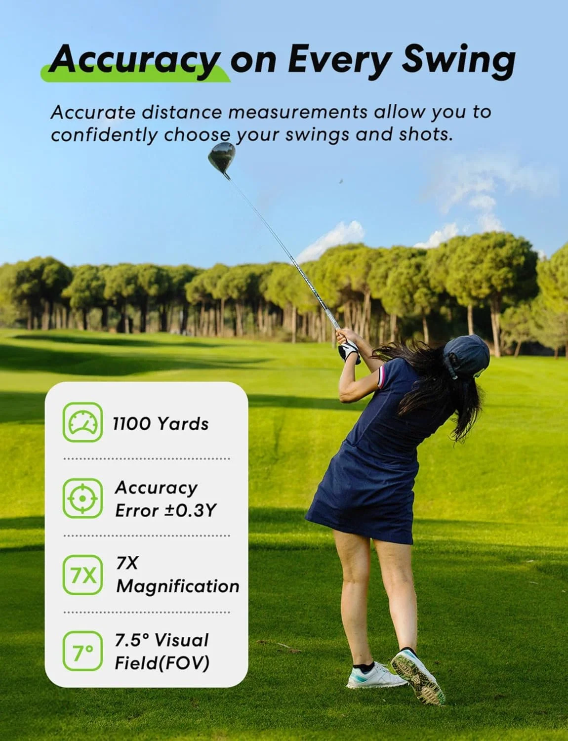 فاصله یاب گلف Flysocks با شیب، فاصله یاب 1100 یاردی برای گلف، انتقال بالای 90٪، قفل میله پرچم با لرزش، بزرگنمایی 7 برابر، باتری قابل شارژ 800 میلی آمپر ساعتی، لوازم جانبی برای گلف