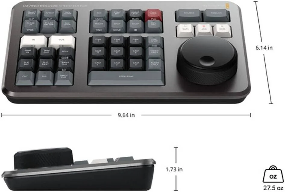 پنل ویرایش سریع Blackmagic Design DaVinci Resolve، جمع و جور، پنل کنترل ویرایش حرفه ای با کلیدهای اختصاصی، یکپارچگی بی نقص برای ویرایش سریع و کارآمد ویدیو | Speed Editor